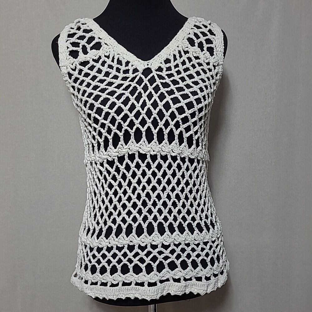 Vintage Rico Crochet Open Knit Tank Size S/M Beach Boho Sleeveless